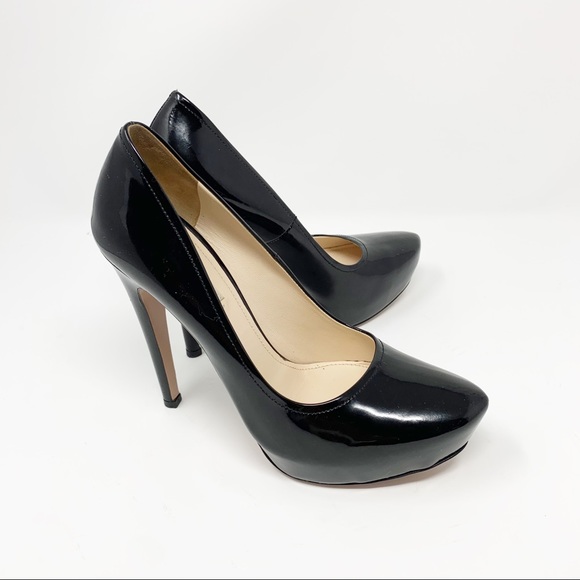 black patent leather platform heels